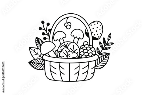 easter basket with eggs and flowers
