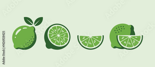 Fresh Green Limes Illustration Set for Food Design