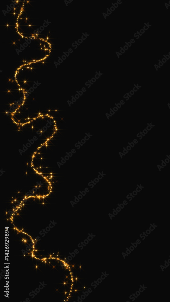 Obraz premium abstract gold string with golden glitter shiny stars and bokeh lights and particle ,dark luxury holiday christmas and new year vertical social media background 