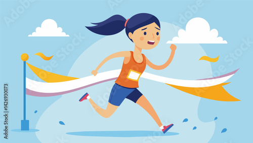 As the runner approached the finish line her heart swelled with pride and accomplishment tears of exhaustion and happiness streaming down her face.. Vector illustration