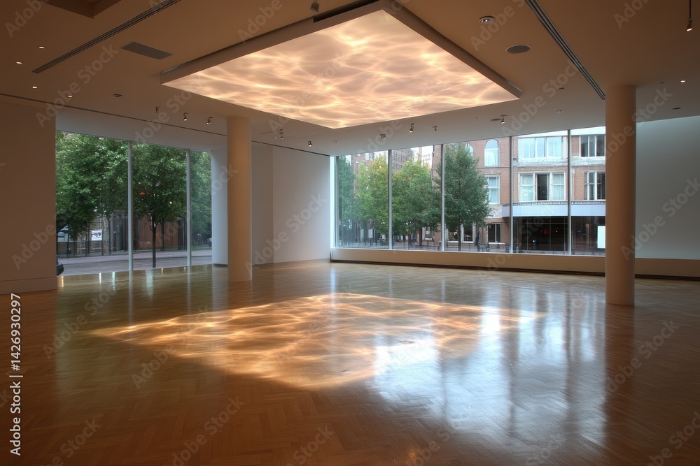 Bright interior open space modern architecture reflective floor large windows Bright interior open space modern architecture reflective floor large windows