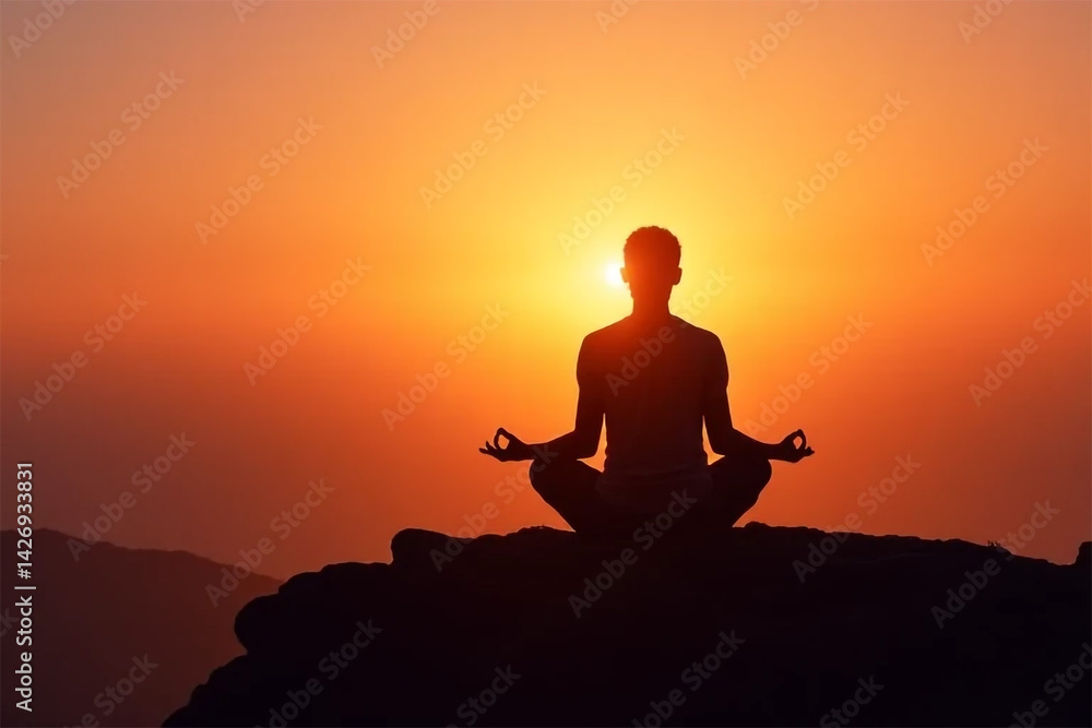 Serene sunset yoga silhouette peaceful meditation finding inner calm at golden hour with vibrant sky Serene sunset yoga silhouette peaceful meditation finding inner calm at golden hour with vibrant sky