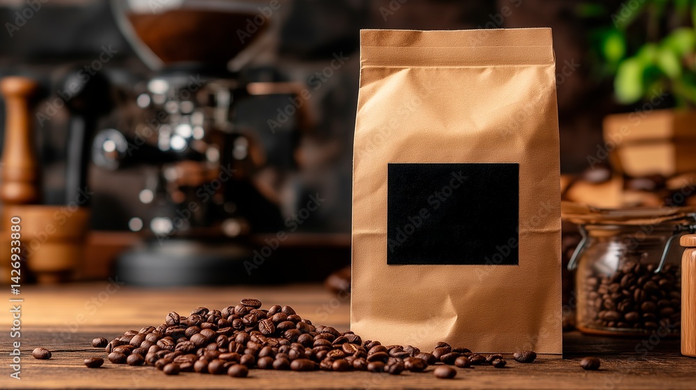coffee beans on the wooden box.