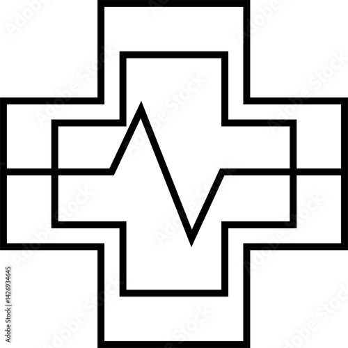 Cross with Heartbeat Line Icon for Medical Diagnostics and Care – Transparent Background.