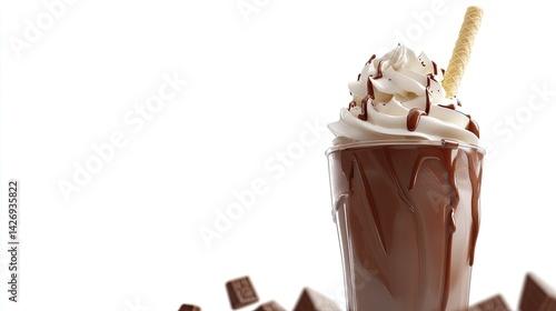 Obraz na płótnie 3D iced chocolate drink with whipped cream and wafer stick, isolated on white with rich detail w salonie