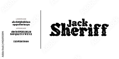 Jack Sheriff font is black and white font with a cowboy, wild west, rodeo style, of course a sheriff style that is suitable for a cowboy or old American ranch theme font type bold