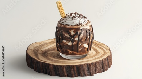 Obraz na płótnie 3D iced chocolate drink with whipped cream and wafer stick, isolated on white with rich detail w salonie