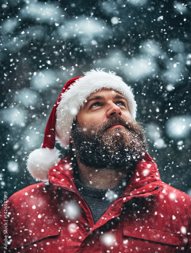 Man in Santa Hat Snow Man in Santa Hat Snow