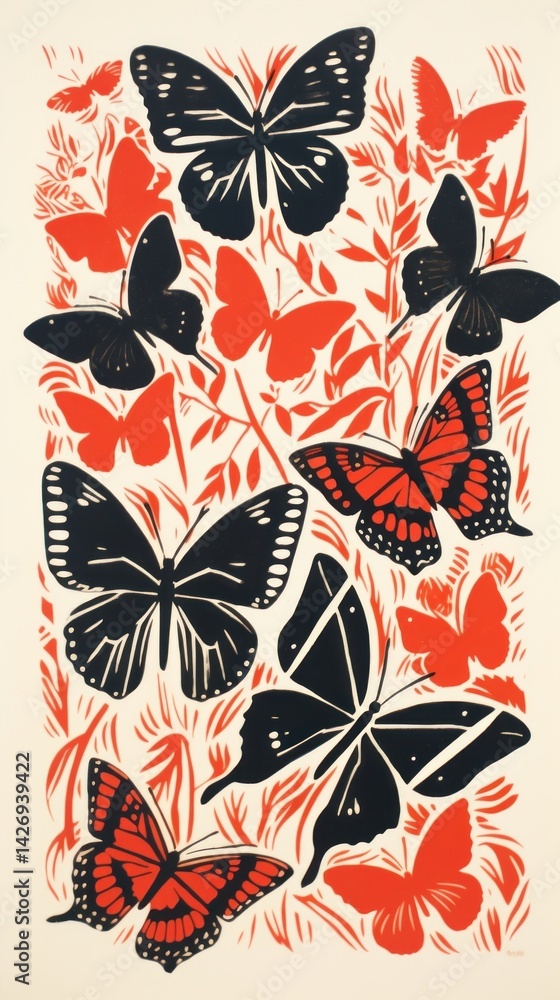 Obraz premium Many butterflies butterfly pattern drawing.