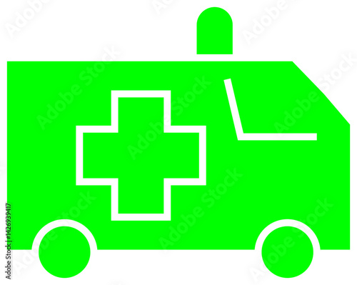 Ambulance Vehicle Icon with Medical Cross for Emergency Services – Transparent Background.