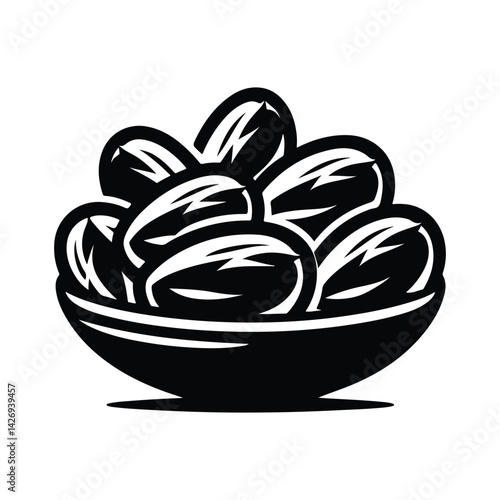 Black Date Palm Vector Icon – Tropical Fruit Clipart Design
