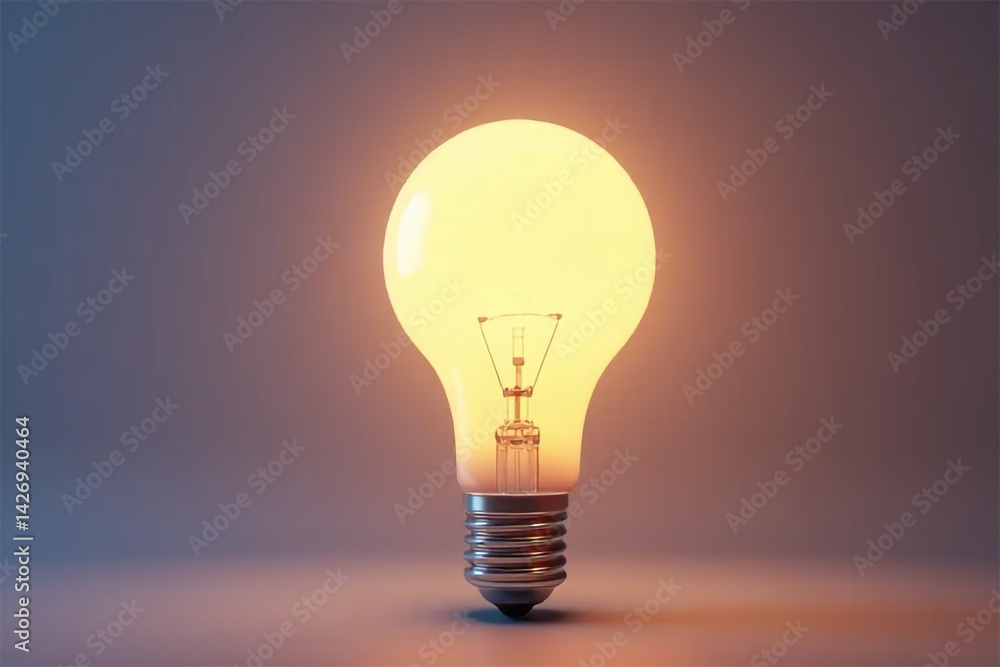 Bright incandescent bulb glowing illuminating ideas warm light against soft backdrop Bright incandescent bulb glowing illuminating ideas warm light against soft backdrop