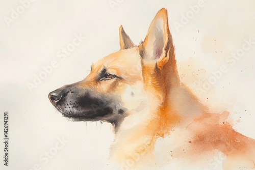 German Shepherd Watercolor Illustration