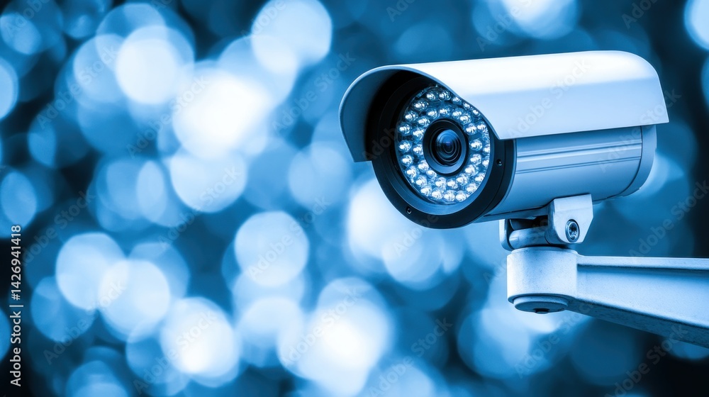 Modern surveillance camera against a blurred background. Modern surveillance camera against a blurred background.