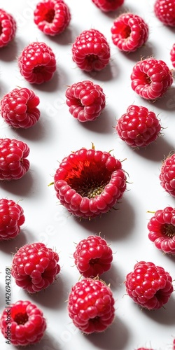 Obraz na płótnie Fresh raspberry fruits on white. Top view w salonie
