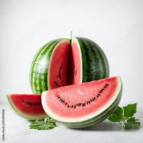 Obraz na płótnie seamless pattern with red watermelon slices on white background w salonie