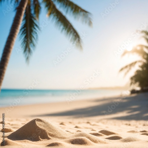Obraz na płótnie Sand with blurred Palm and tropical beach bokeh background Summer vacation and travel concept w salonie