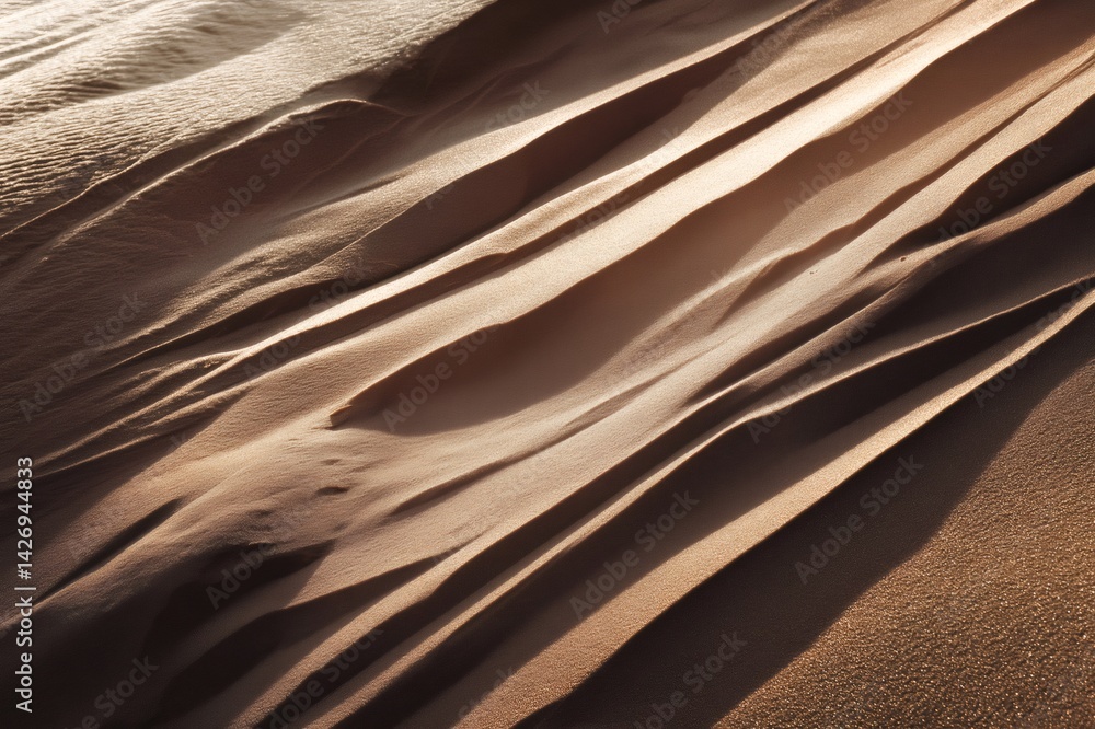 Close up of rippled sand dunes forming an abstract pattern under sunlight, showcasing the beauty of wind sculpted desert landscape Close up of rippled sand dunes forming an abstract pattern under sunlight, showcasing the beauty of wind sculpted desert landscape