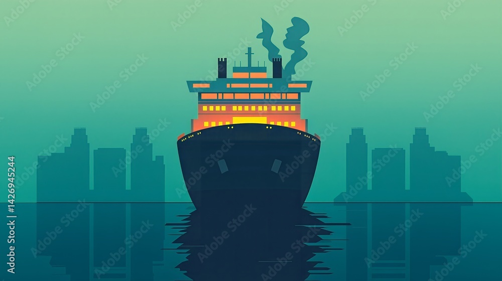 ship with red and pink lines.