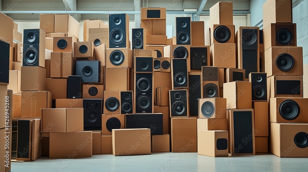 large wooden boxes for sound recording in modern music studio