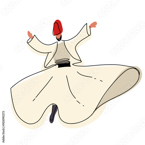 Vector Whirling Dervish Dancer Illustration Isolated, Turkey,  liner hand drawn vector art.