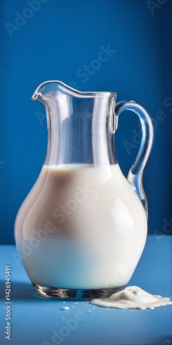 Obraz na płótnie Milk jar on blue background. w salonie