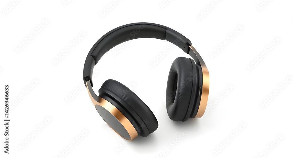 Premium Wireless Over-Ear Headphones with Matte Black and Gold Finish on White Background – Isolated Product Mockup for Tech and Audio Branding Premium Wireless Over-Ear Headphones with Matte Black and Gold Finish on White Background – Isolated Product Mockup for Tech and Audio Branding