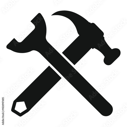 Crossed Hammer and Wrench Icon Vector Silhouette