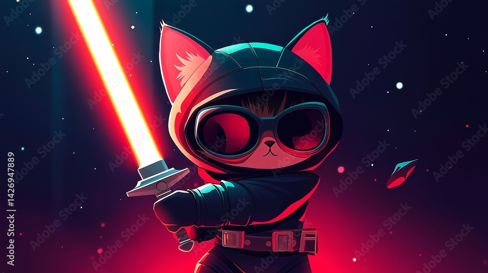 cat with neon sword