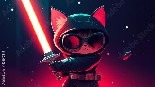 Obraz na płótnie cat with neon sword w salonie