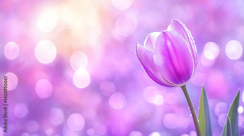 Vibrantly colored tulip flowers in the spring, on a pastel,
soft color, blurred background.