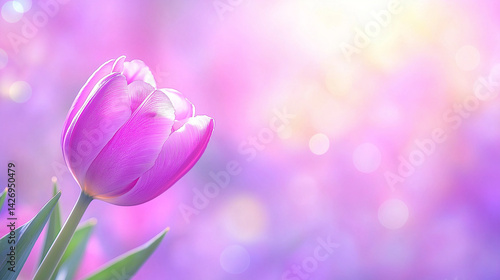 Obraz na płótnie Vibrantly colored tulip flowers in the spring, on a pastel,
soft color, blurred background. w salonie