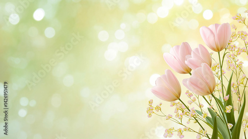 Obraz na płótnie Vibrantly colored tulip flowers in the spring, on a pastel,
soft color, blurred background. w salonie