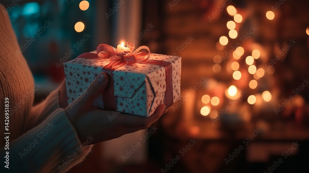 woman holding a christmas gift
