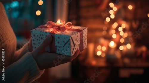 Obraz na płótnie woman holding a christmas gift w salonie