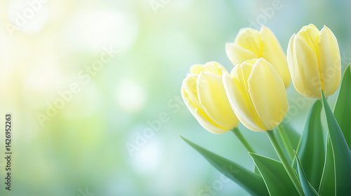 Obraz na płótnie Vibrantly colored tulip flowers in the spring, on a pastel,
soft color, blurred background. w salonie