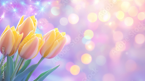 Obraz na płótnie Vibrantly colored tulip flowers in the spring, on a pastel,
soft color, blurred background. w salonie