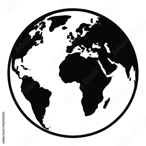 Vector illustration of Planet Earth showing the continents in black and white. Represents geography, world, and global awareness.
