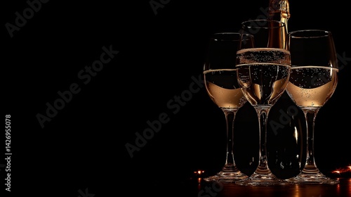 Obraz na płótnie champagne bottle with glass and two glasses w salonie