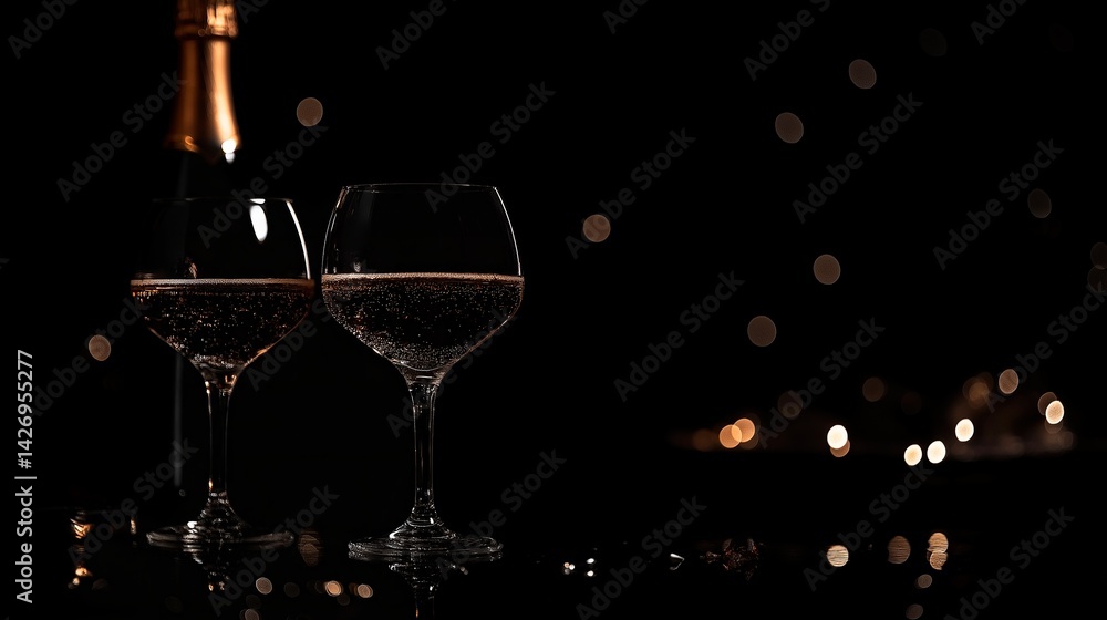 champagne bottle with glass and two glasses