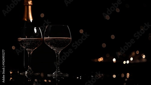Obraz na płótnie champagne bottle with glass and two glasses w salonie