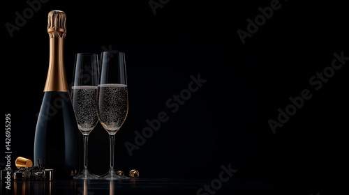 Obraz na płótnie champagne bottle with glass and two glasses w salonie