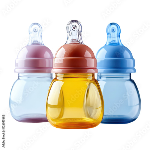 Baby bottles isolated on transparent background.
