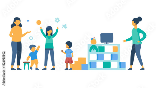 kindergarten, children with an adult