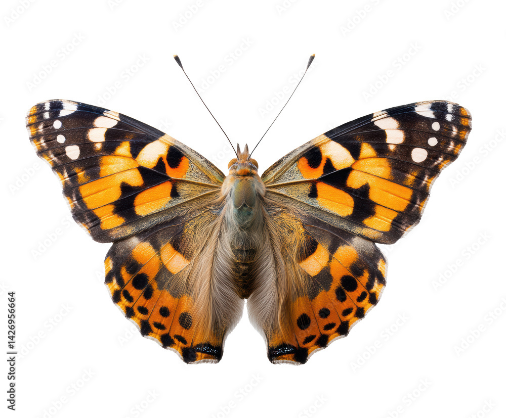 Naklejka premium Colorful butterfly showcasing vibrant orange and black patterns