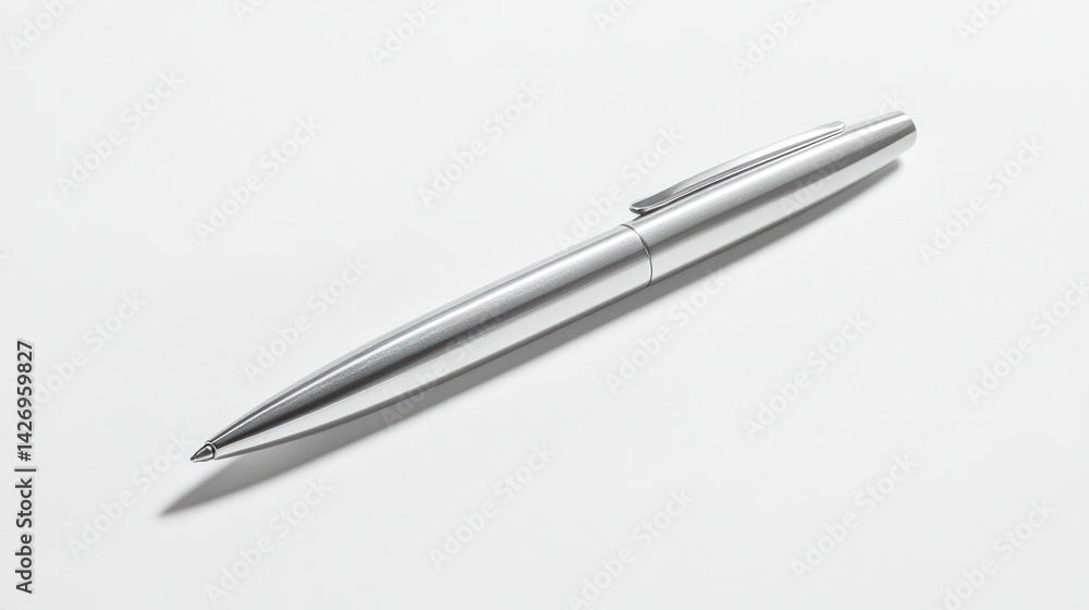 Silver Metallic Pen Isolated On White Background Top View Professional Instrument Silver Metallic Pen Isolated On White Background Top View Professional Instrument