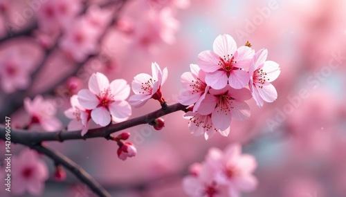Delicate pink sakura blossoms, intricate branch pattern, springtime, flower, delicate