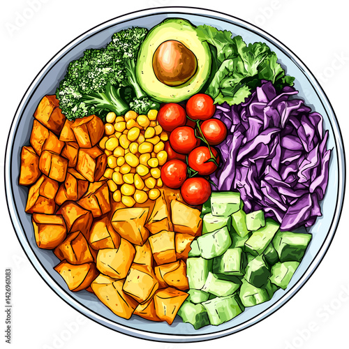 Rainbow Veggie Buddha Bowl with Avocado and Chickpeas