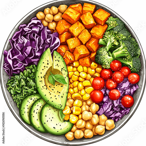 Rainbow Veggie Buddha Bowl with Avocado and Chickpeas