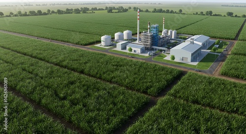 Aerial View Sugarcane Ethanol Plant Biofuel Production Green Energy